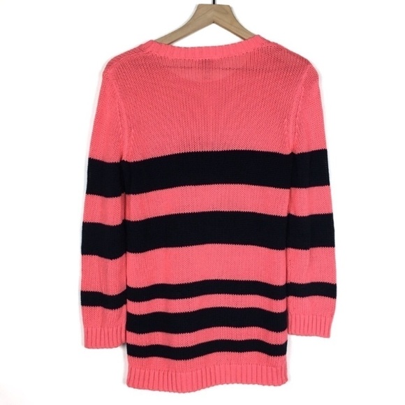 LOFT Sweater Striped Colorblock Crew Neck Pink Navy Minimalist Preppy Medium - Picture 3 of 6